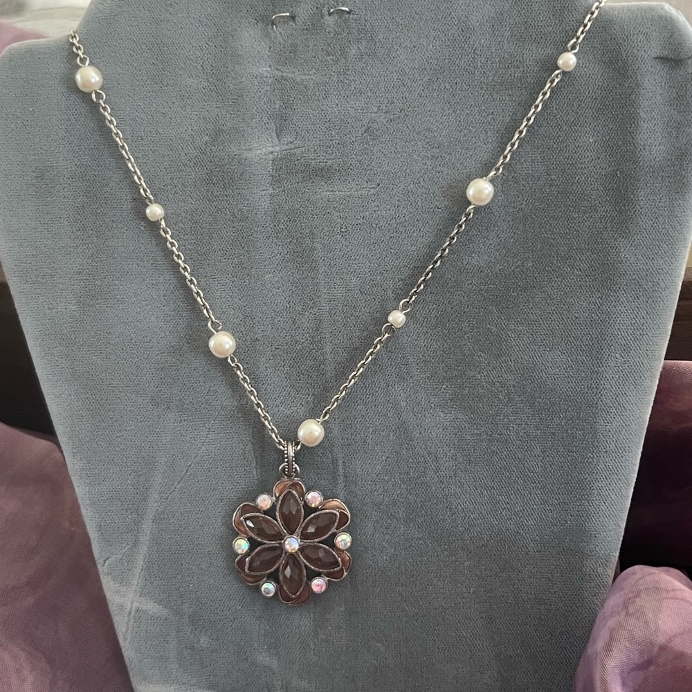Pearl and brown crystal necklace  16 “